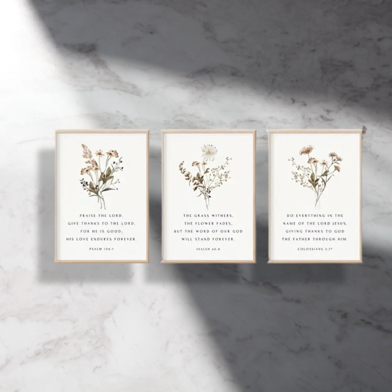 Christian Floral, Bible Verse Wall Poster Set 12*20 inch ( No Frame ...